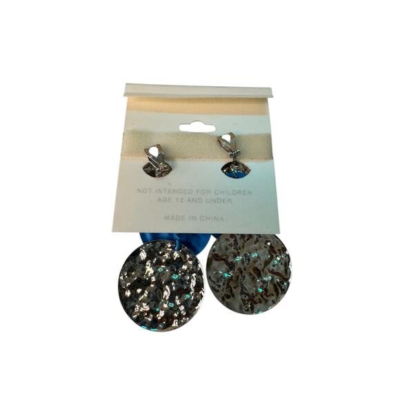 Cato Silver Blue Hammered Metal Drop Earrings Boho Costume Y2K - Picture 2 of 3
